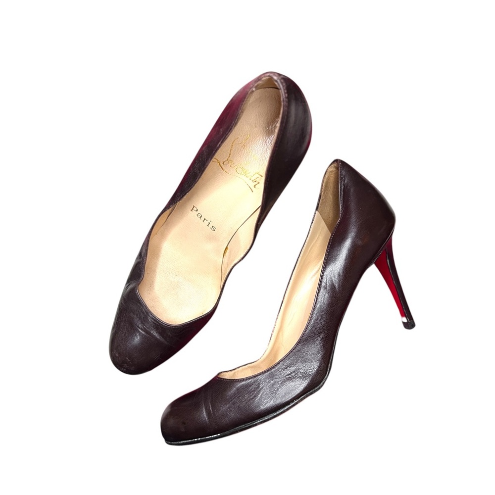 AUTHENTIC CHRISTIAN LOUBOUTIN "PUMPPIE" BROWN LEATHER SLIP ON PUMPS 
WOMEN 37